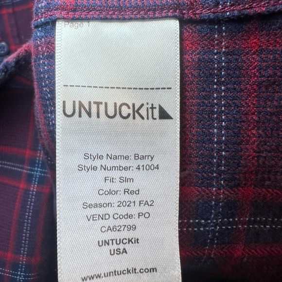 UNTUCKit Men's Barry Flannel Long Sleeve Plaid Button Front Shirt Maroon Blue XL - Picture 11 of 11